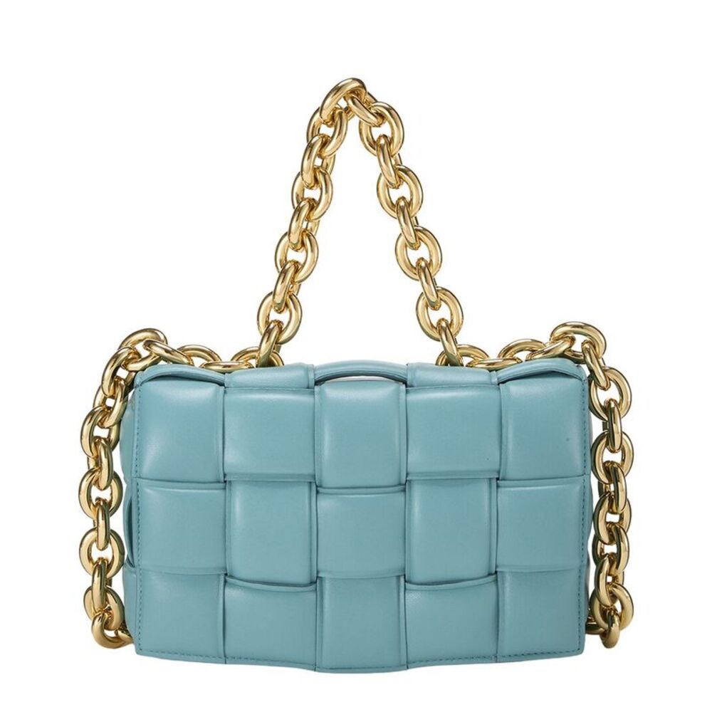 Bottega Veneta Blue Maxi Intrecciato Leather Padded Chain Cassette